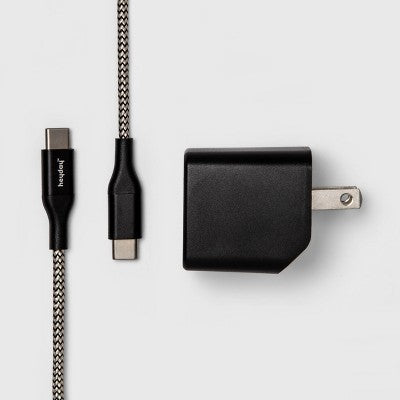 2-Port USB-A USB-C Wall Charger with 6' USB-C to USB-C Braided Cord - heyday™ Matte Black: Apple iPhone iPad Compatible