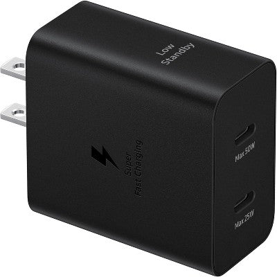 SAMSUNG 50W Duo Power Adapter Wall Charger, 2 Ports, Super Fast Charging 2.0 for Galaxy Phones, Tablets, USB Type C Devices, EP-T5020XBEGUS, Black