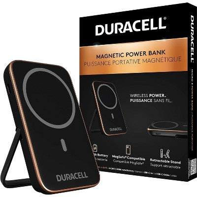 DURACELL Micro 5 Portable Charger Foldable 5,000mAh Power Bank MagSafe Compatible Wireless iPhone Dual Charge Wireless + USB C TSA Compliant