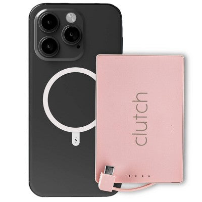 Clutch Pro USB-C 5000mAh Ultra Thin Magnetic Portable Charger with Built-In Charging Cable - Pink: Compatible Apple iPhone & Android Devices